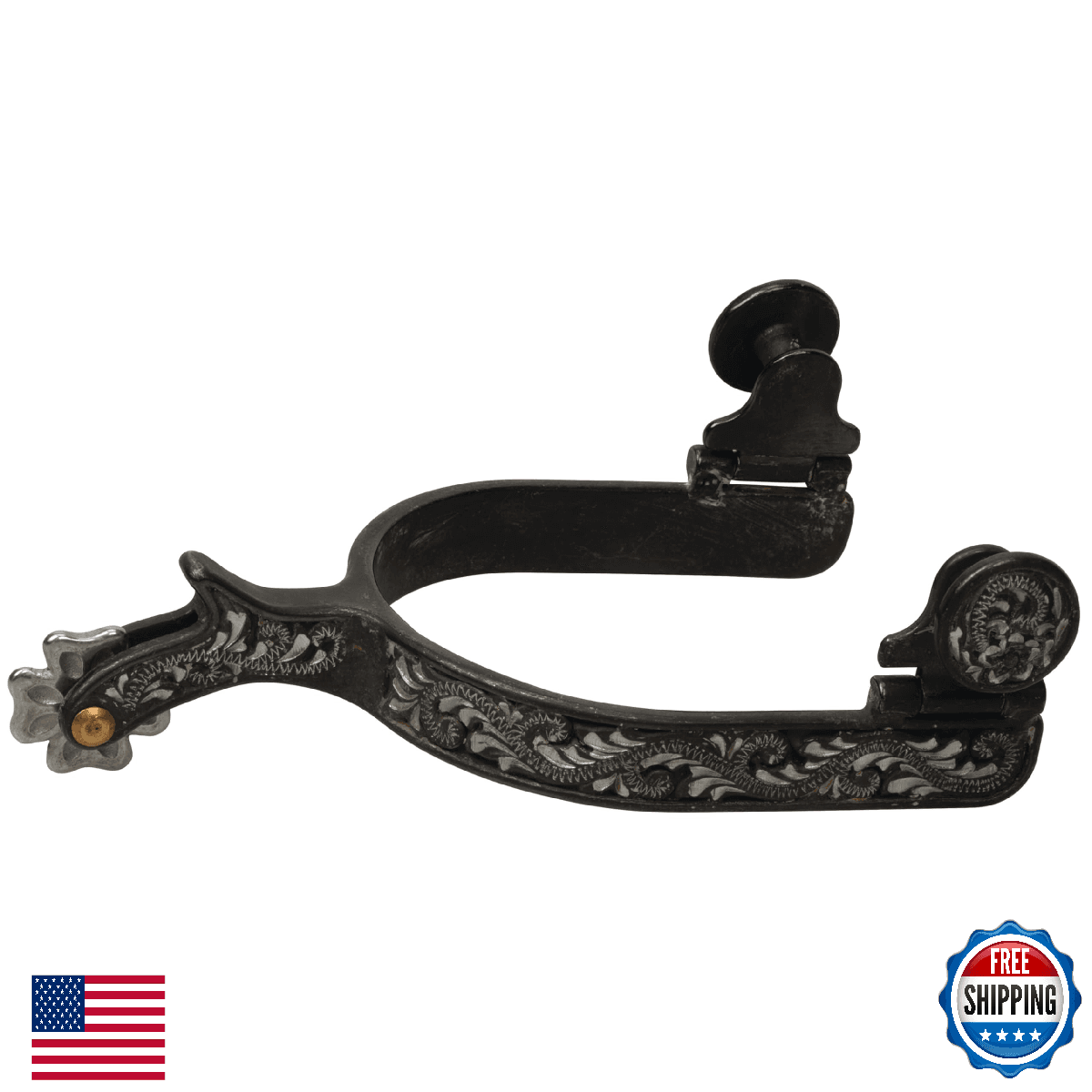 Weaver Equine Ladies' Engraved Black Steel Spurs - 1-3/4" Shank - Image 1