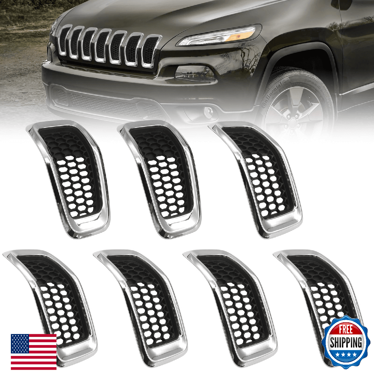JINCHEN Grill Mesh Inserts for Jeep Cherokee 2014-2018 - 7pcs Honeycomb - Image 1