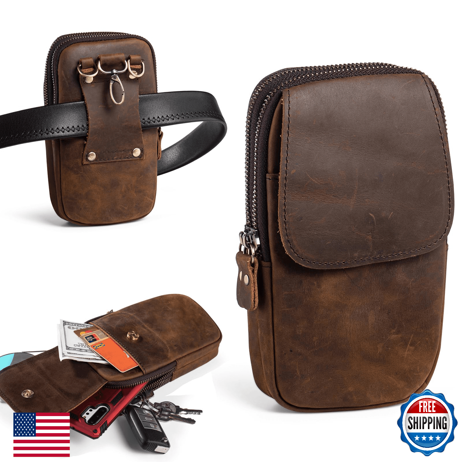 Hengwin Genuine Leather Phone Holster for Belt Men Belt Clip Wallet Case Fit for - Image 1