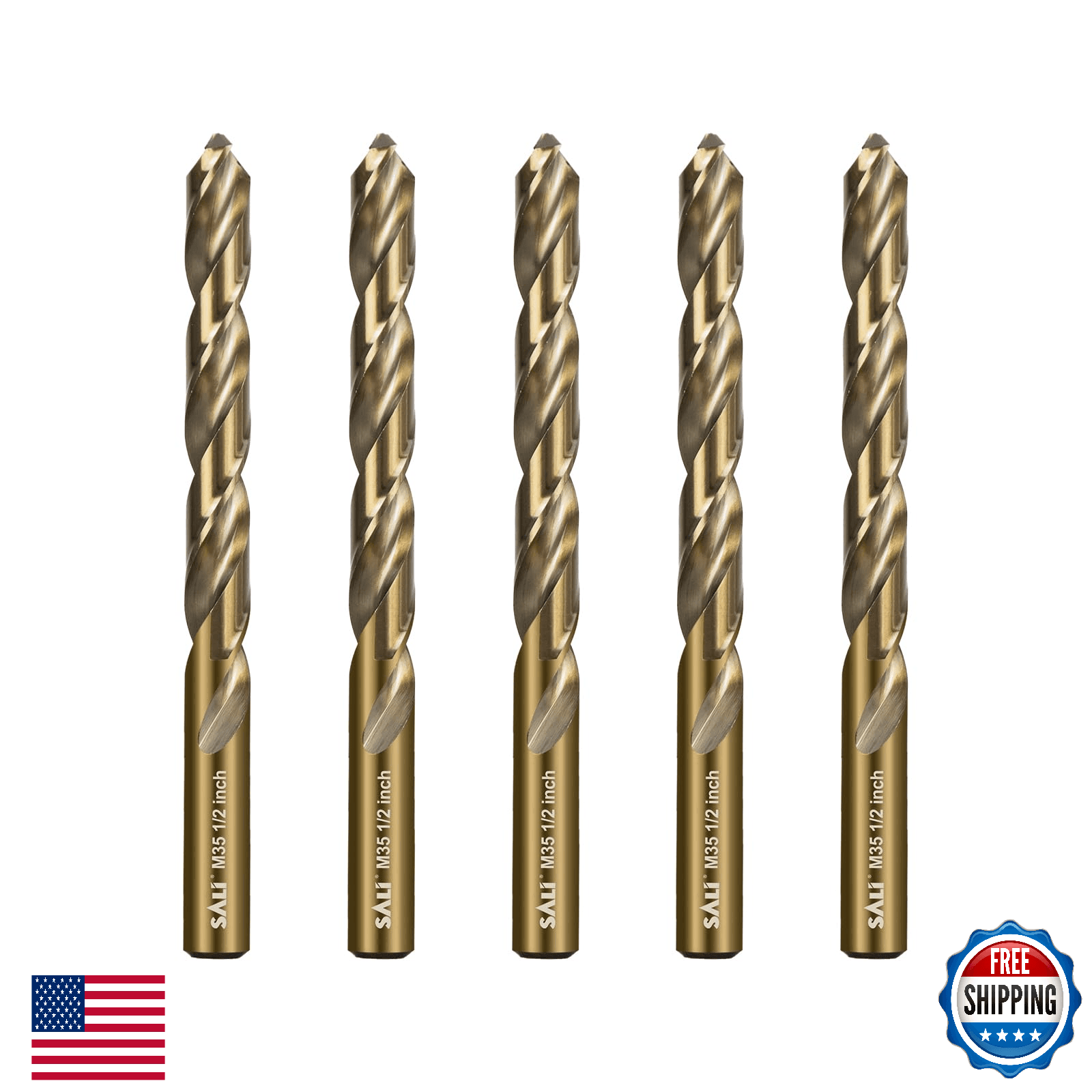 SALI 5Pcs 1/2" M35 Cobalt HSS Jobber Length Drill Bit Set for Metal - Image 1