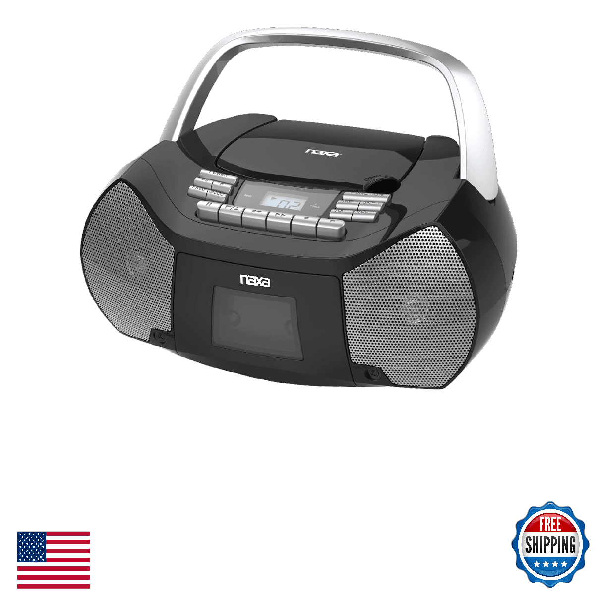 Naxa Electronics NPB-268 Portable CD/Cassette Boombox, Silver/Black - Image 1
