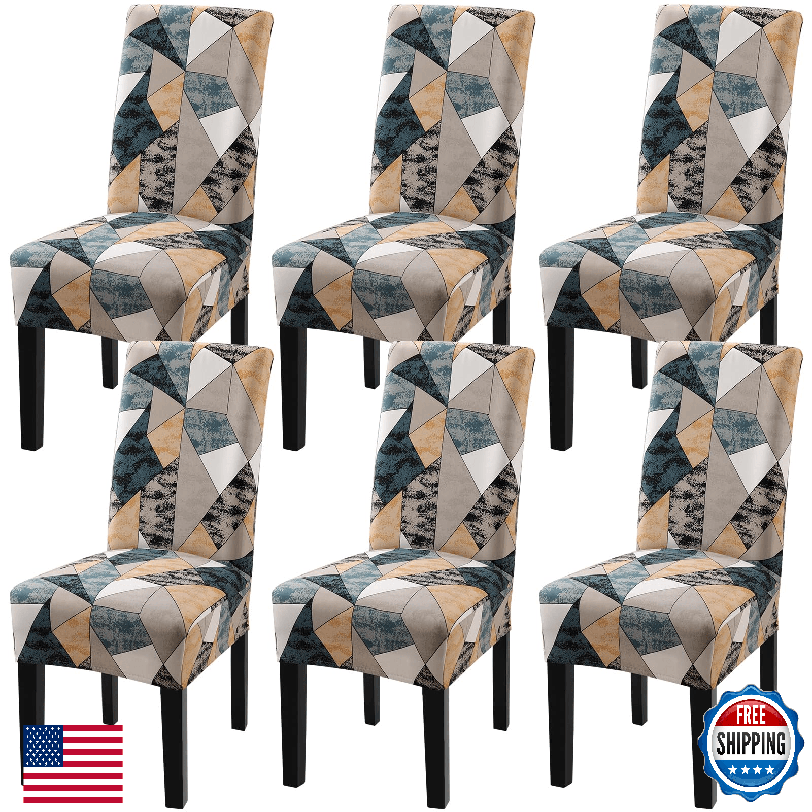 Fuloon 6-Pack Stretch Dining Chair Covers, Solid Color, Wrinkle-Free - Image 1