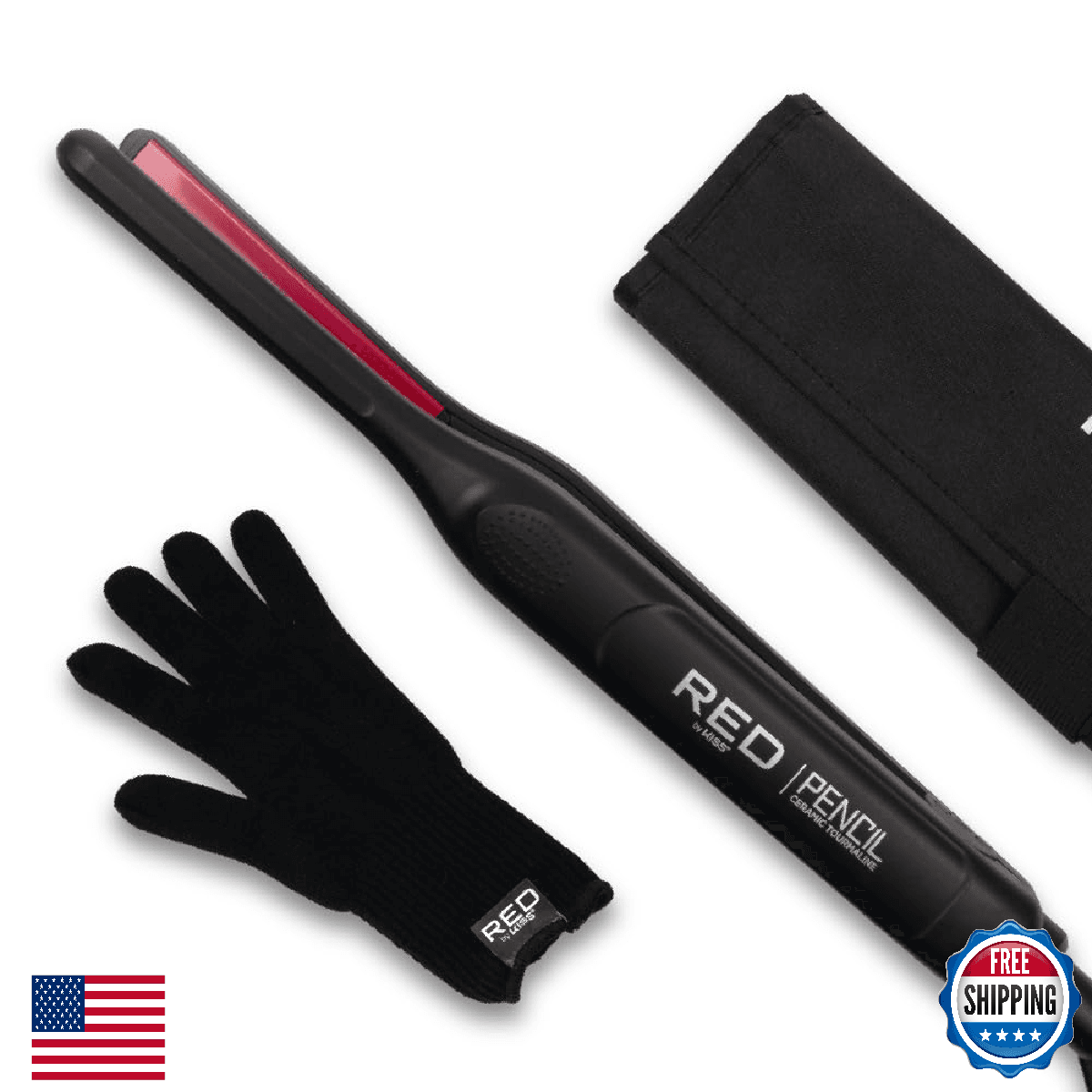Red by Kiss Pencil Flat Iron 450°F Thin 0.3" Tourmaline Ceramic Plates - Image 1