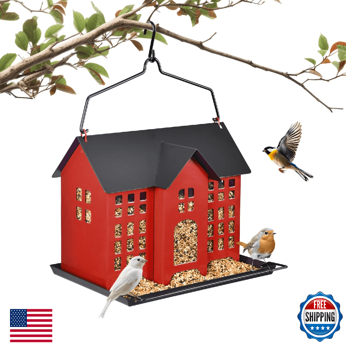 BOCHENTECH Hanging Bird Feeder Outdoor Metal Bird Feeder 5.6lb Large Capacity We - Image 1