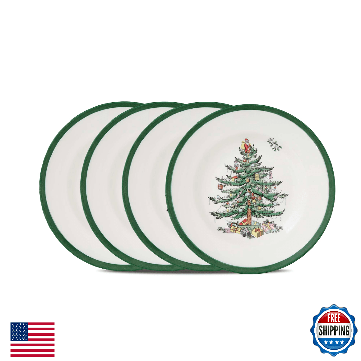 Spode Christmas Tree Bread & Butter Plate Set of 4 Made in England Classic Holid - Image 1