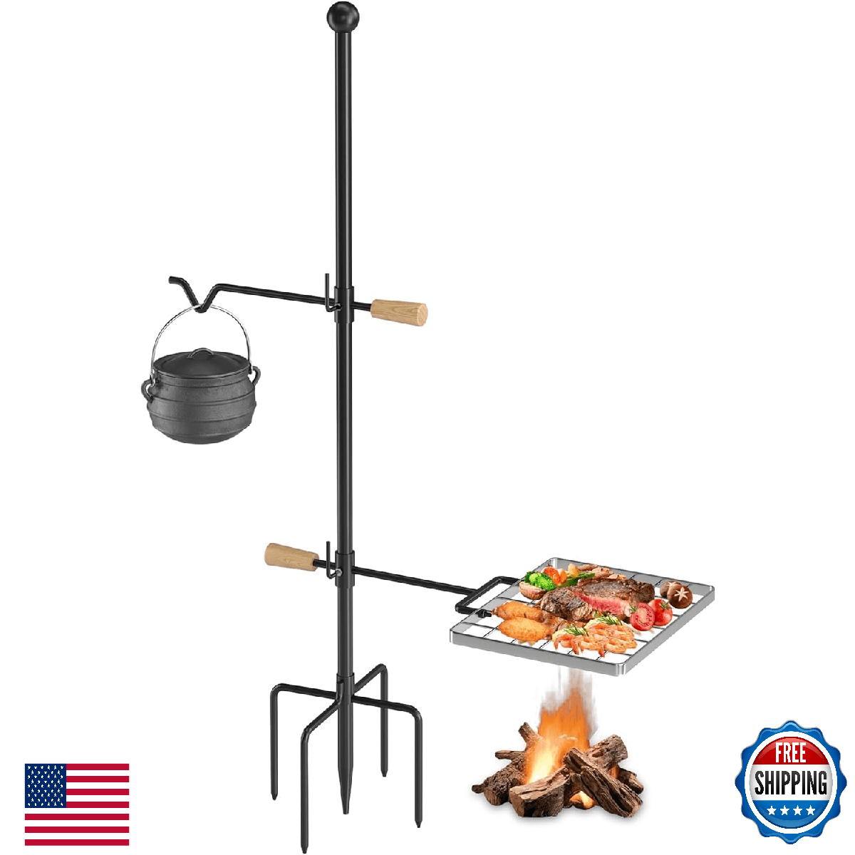 Mr IRONSTONE Campfire Grill Grate: Swivel, Portable, Stainless Steel - Image 1