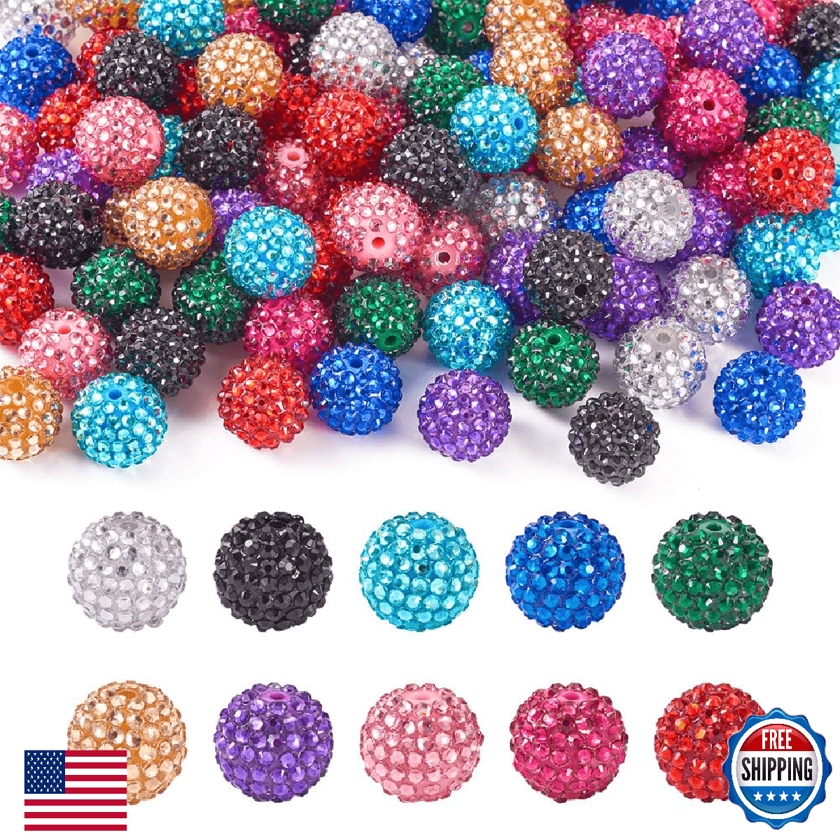 Fashewelry 100pcs 20mm Mixed Color Resin Rhinestone Bubblegum Beads - Image 1
