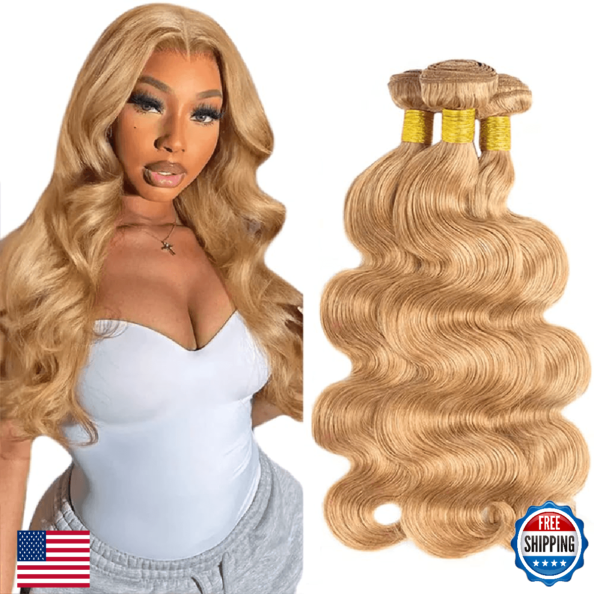 Honey Blonde Bundles Human Hair Body Wave Bundles 26 28 30 Inch Unprocessed Braz - Image 1