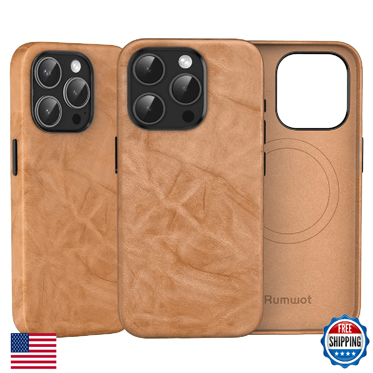 Rumwot Luxury Leather Case iPhone 15 Pro Max - Unique Floral MagSafe - Image 1