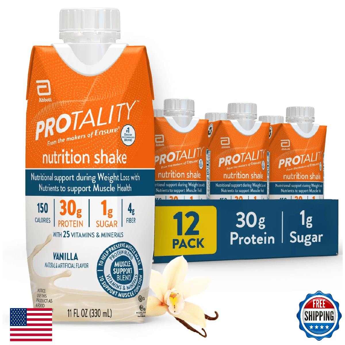 PROTALITY Vanilla Nutrition Shake - 30g Protein, 1g Sugar, Muscle Health - Image 1