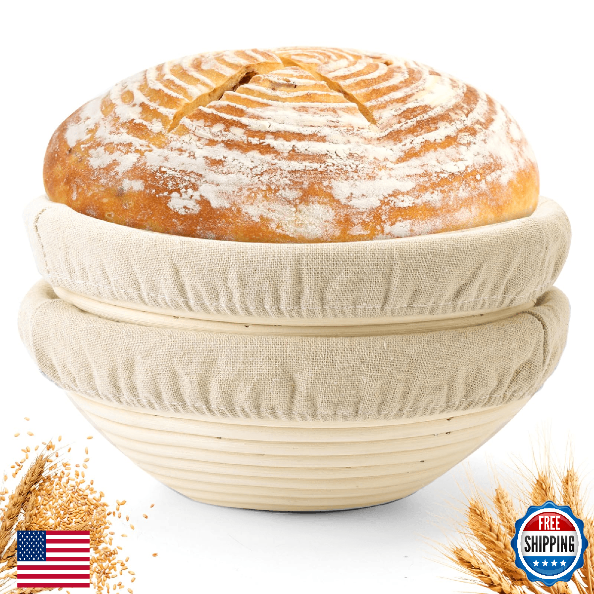Yeatruojeet 2x 10" Round Bread Proofing Baskets Dough Banneton Bowls - Image 1