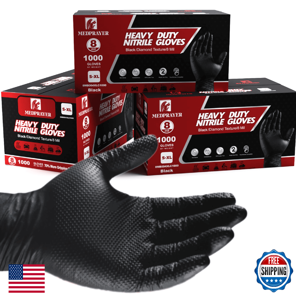 MedPrayer Heavy Duty Nitrile Gloves 8 Mil Black Disposable Mechanic Gloves Diamo - Image 1