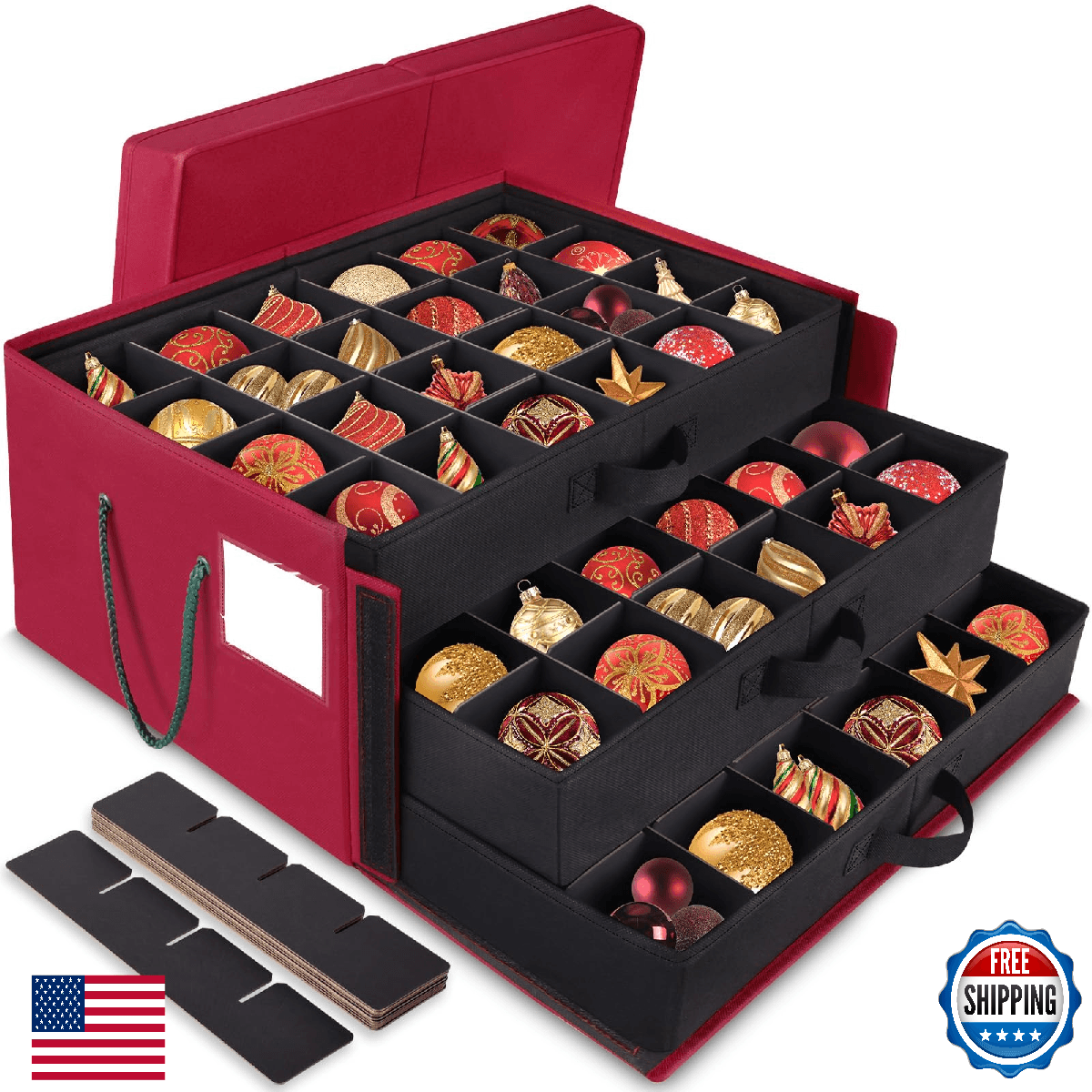 BlessedSeason Christmas Ornament Storage Box，Stackable 3 Drawer Organizers，Max 7 - Image 1