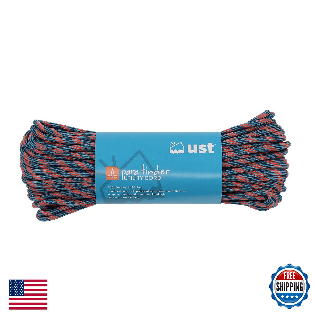 UST ParaTinder 100ft Paracord with Tinder Core - Orange/Grey, One Size - Image 1