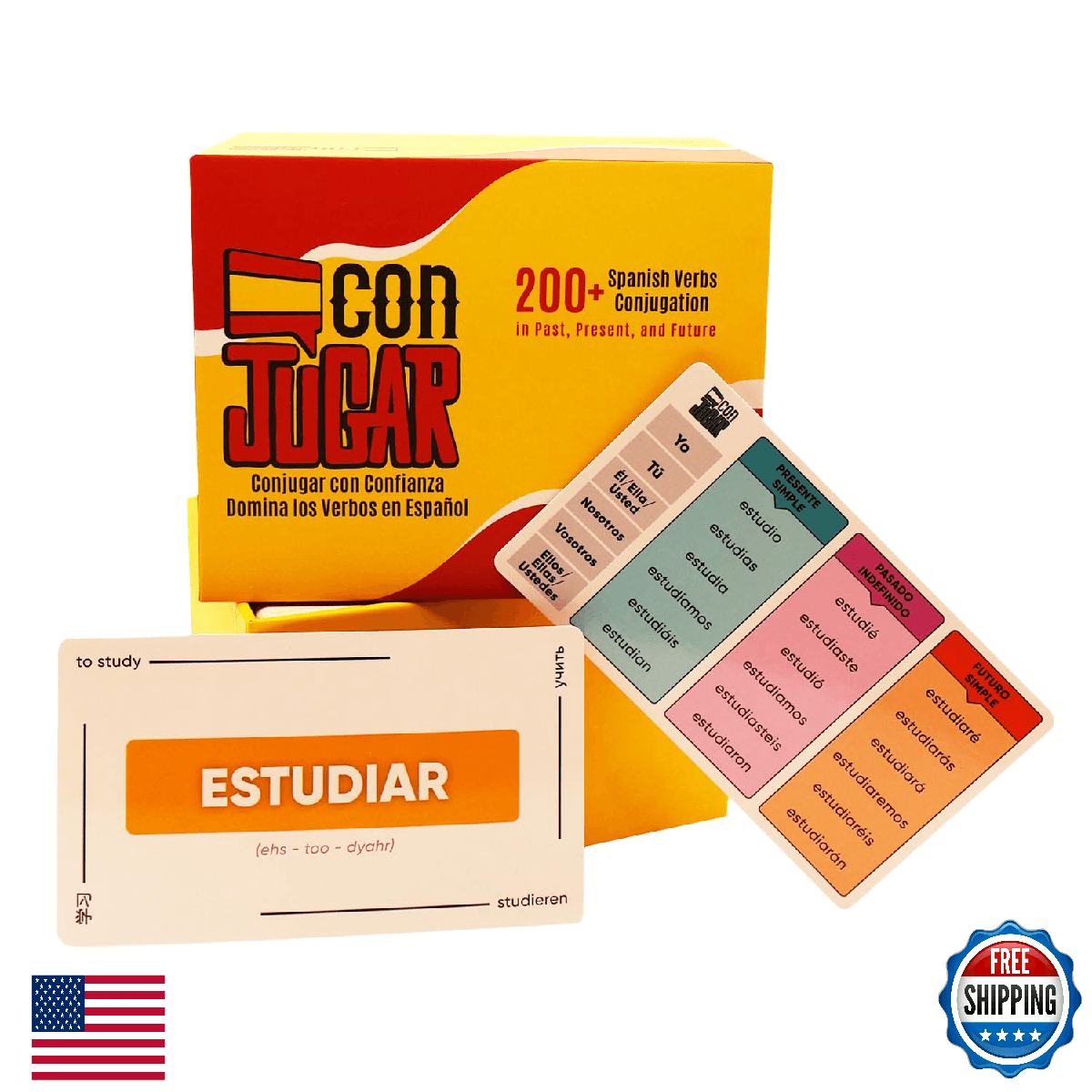 conJUGAR Spanish Verb Flashcards - 200+ Cards in Present, Past, & Future Tense C - Image 1