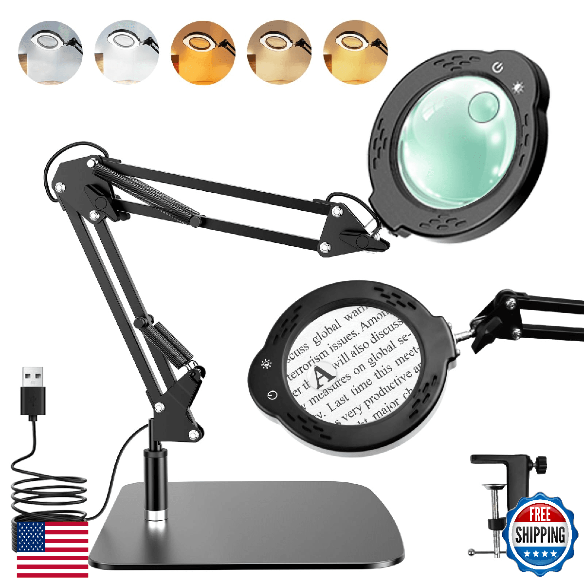 10X 30X Magnifying Glass with Light and Stand, Desktop LED Magnifying Lamp with - Image 1