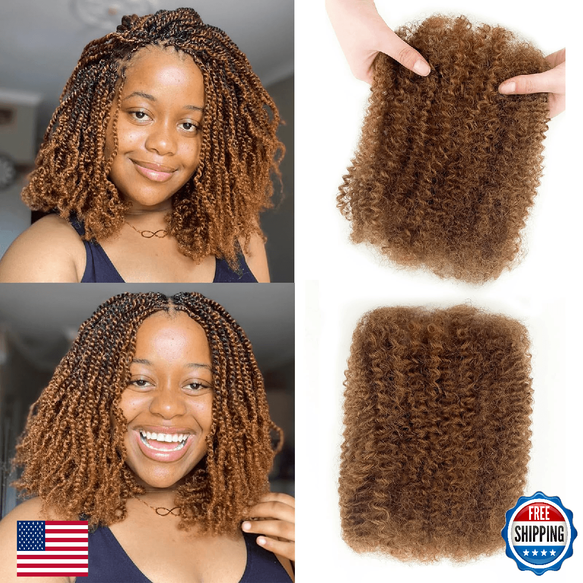 Afro Kinkys Bulk Human Hair 10 Inch 50g/Bundle Brown Afro Kinky Bulk 100% Human - Image 1