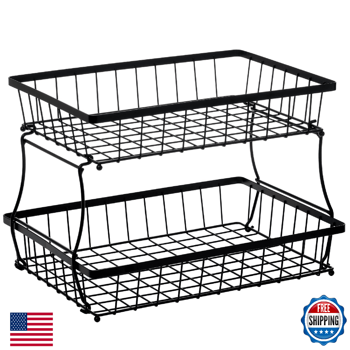 HOSY 2 Tier Steel Basket, Standing Storage Rack Ideas for Fruits, Vegetables, Br - Image 1