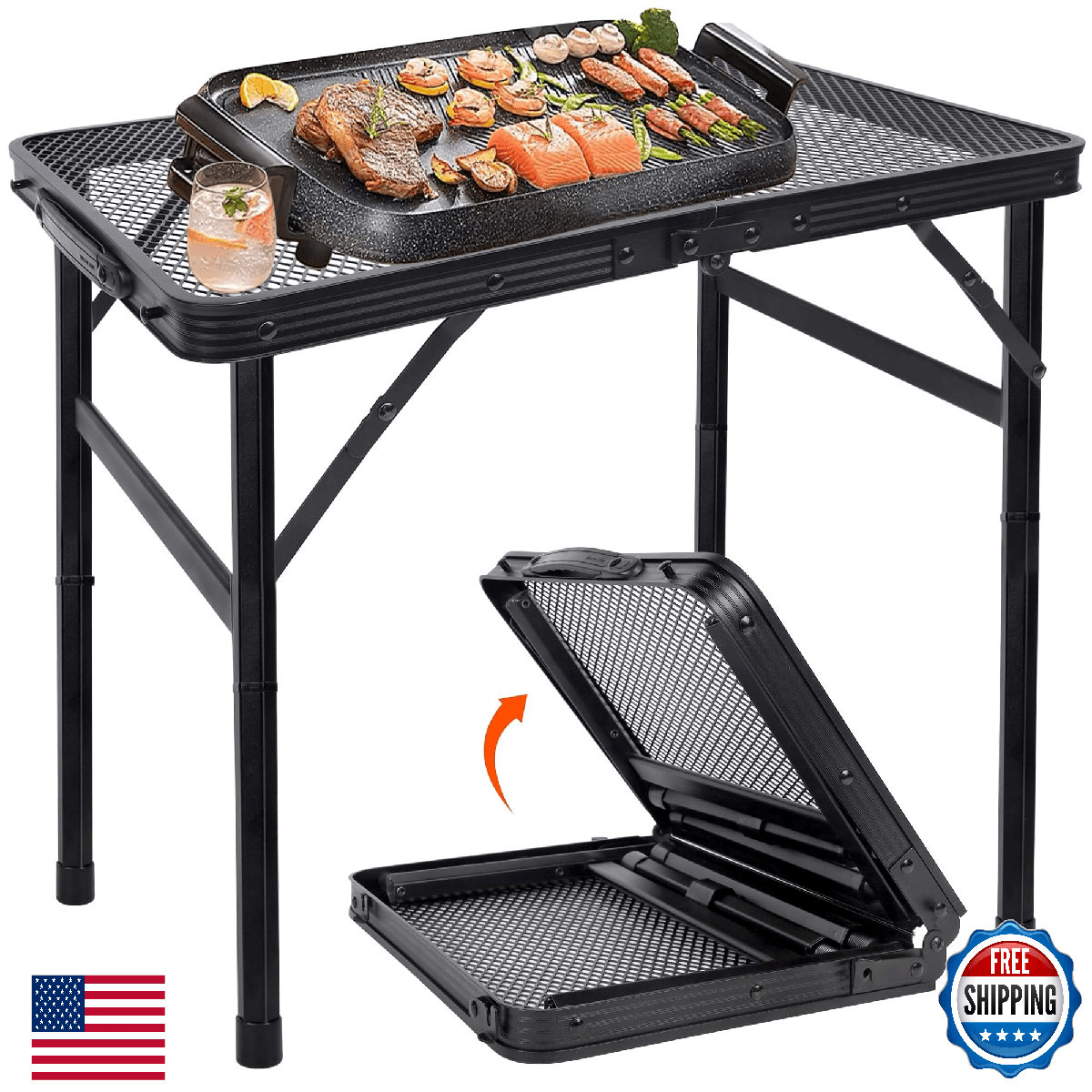 FORUP Small Folding Camping Table w/ Mesh Desktop, Portable, Adjustable Height - Image 1