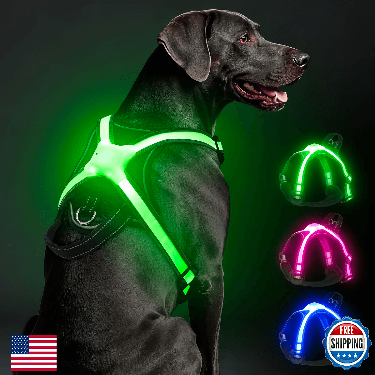 Light Up Dog Harness, Multicolor LED Reflective Vest, Glow in The Dark Safety Do - Image 1
