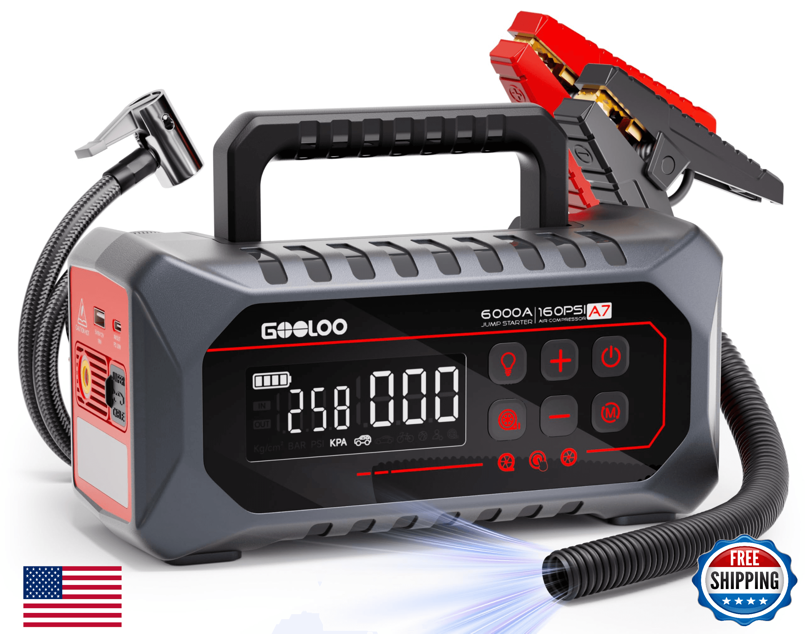 GOOLOO A7 Jump Starter 6000A 160PSI w/Air Compressor 12V Car Battery Jumper - Image 1
