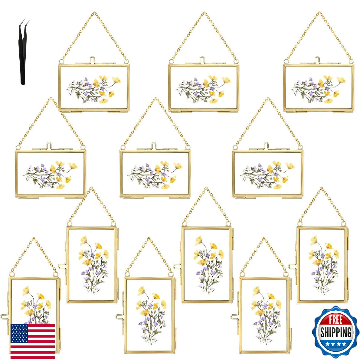 12 Pcs Double Glass Frame for Pressed Flowers,Floating Hanging Photo Christmas O - Image 1