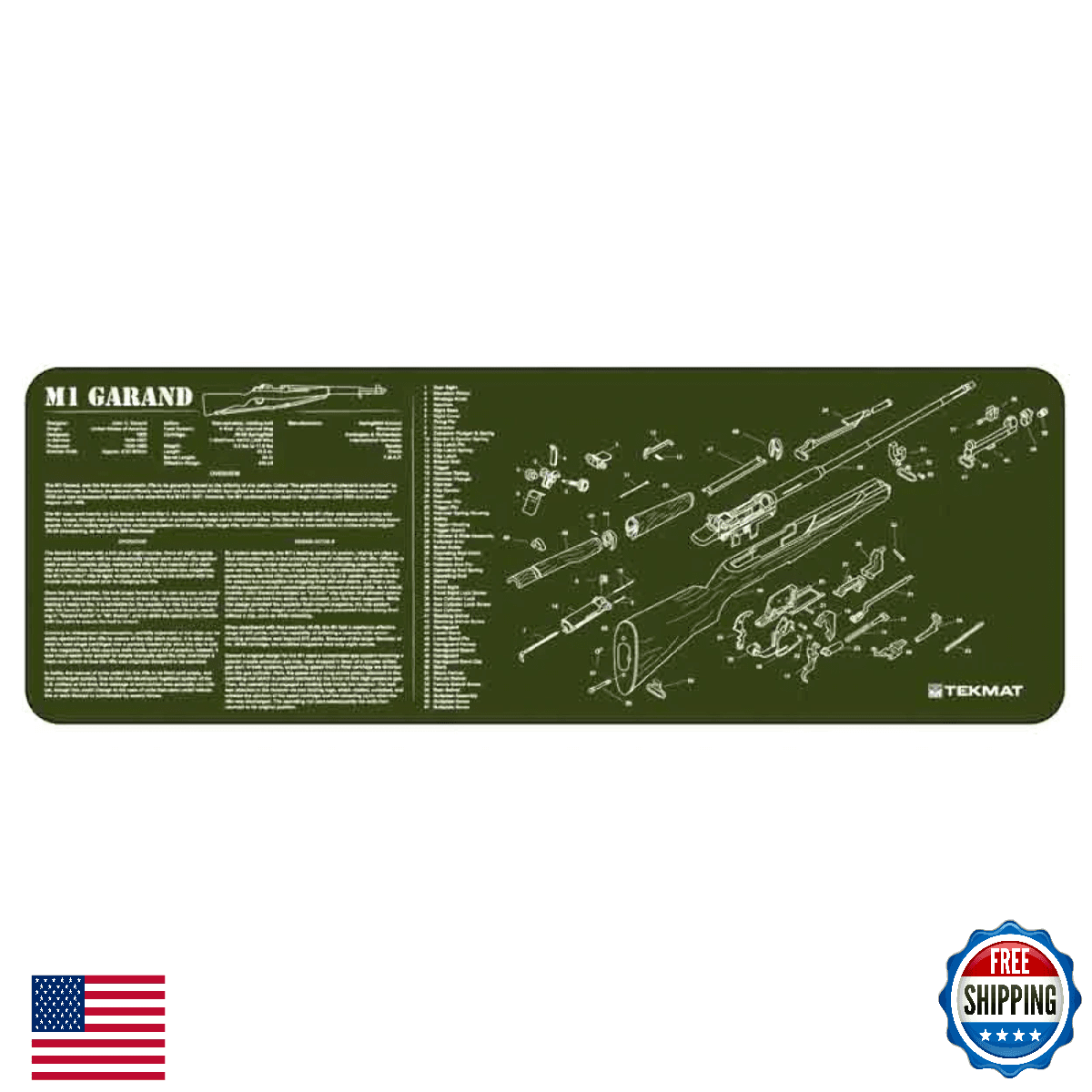 TekMat M1 Garand OD Green Gun Cleaning Mat - Padded, Oil/Water Resistant - Image 1