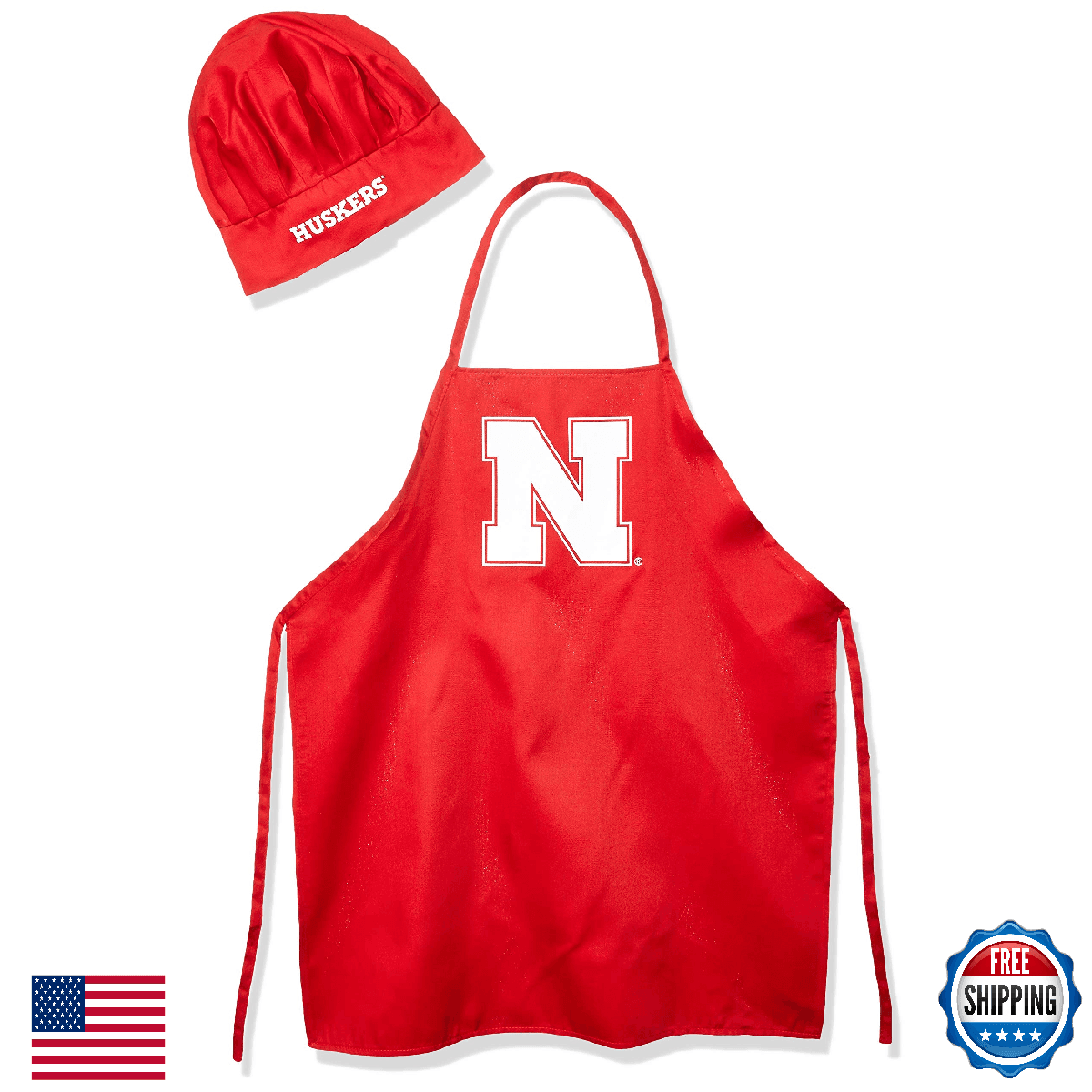 NCAA Nebraska Cornhuskers Men's Chef Hat & Apron Set - Full Color Logo - Image 1