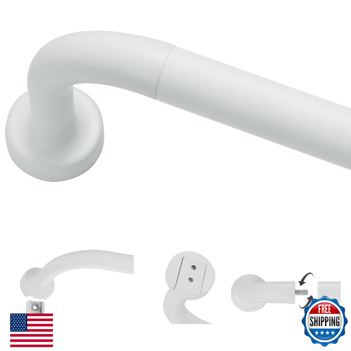 Matte White Curtain Rods for Windows 66 to 120" 1 Inch Disc Wrap Around Curtain - Image 1