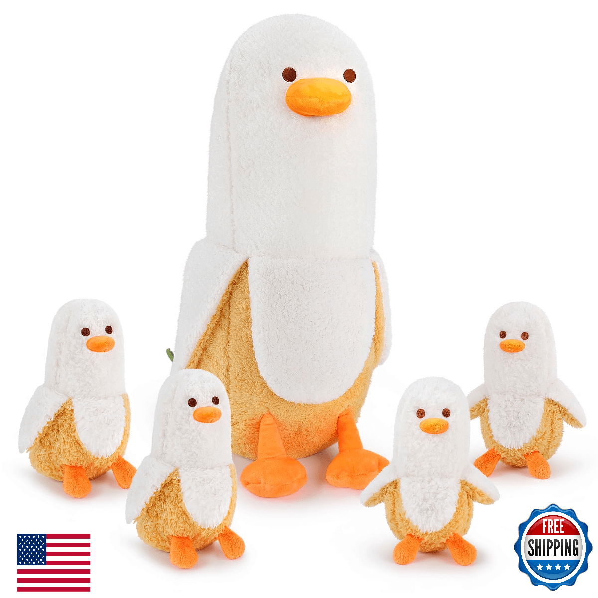 Banana Duck Family Plush Stuffed Animal Set - 5 PCS (Mommy + 4 Babies) 20 Inch - Image 1