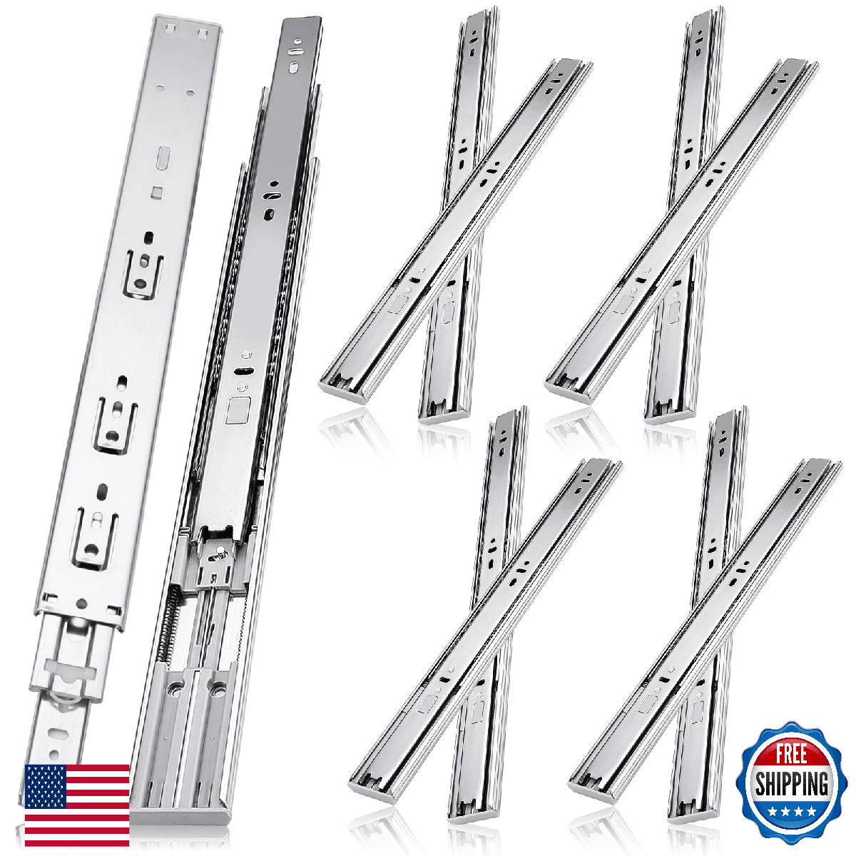20 inch Drawer Slides 4 Pairs (8pcs) Soft Close 3 fold Full Extension Side Mount - Image 1