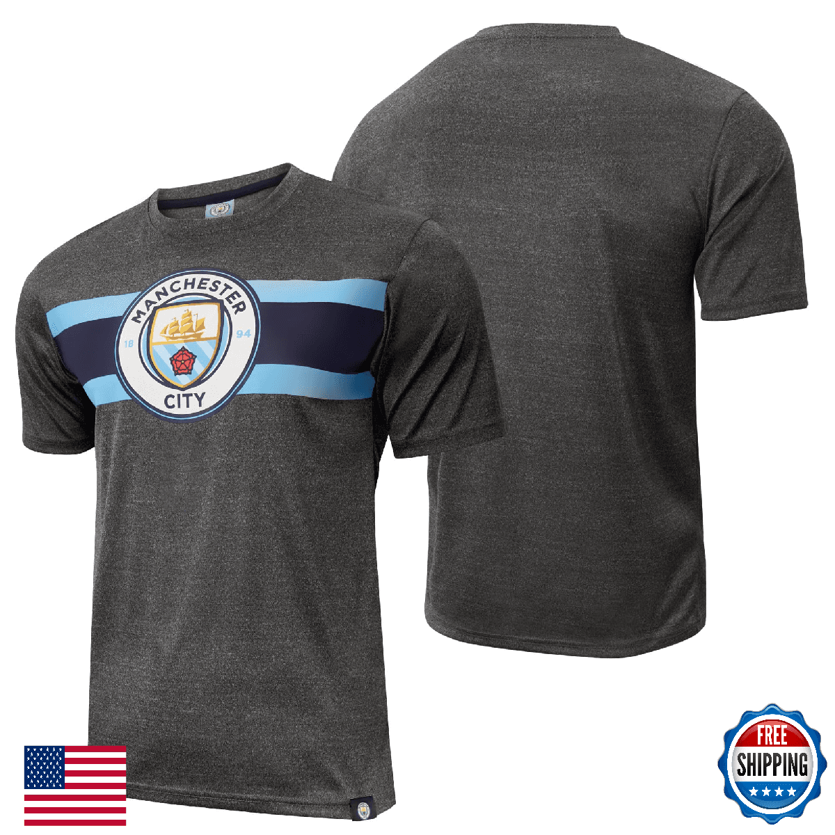 Officially Licensed Manchester City Soccer T-Shirt – Dark Grey - Image 1