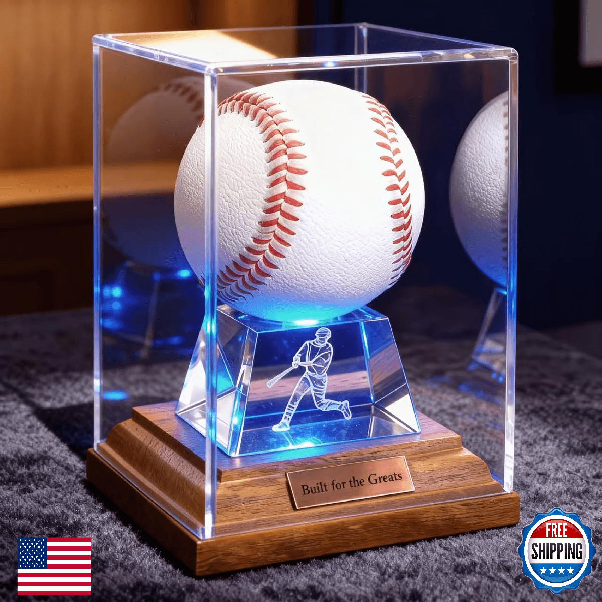 SXDSXK Baseball Display Case, Baseball Display Stand with LED Lights , Wooden St - Image 1