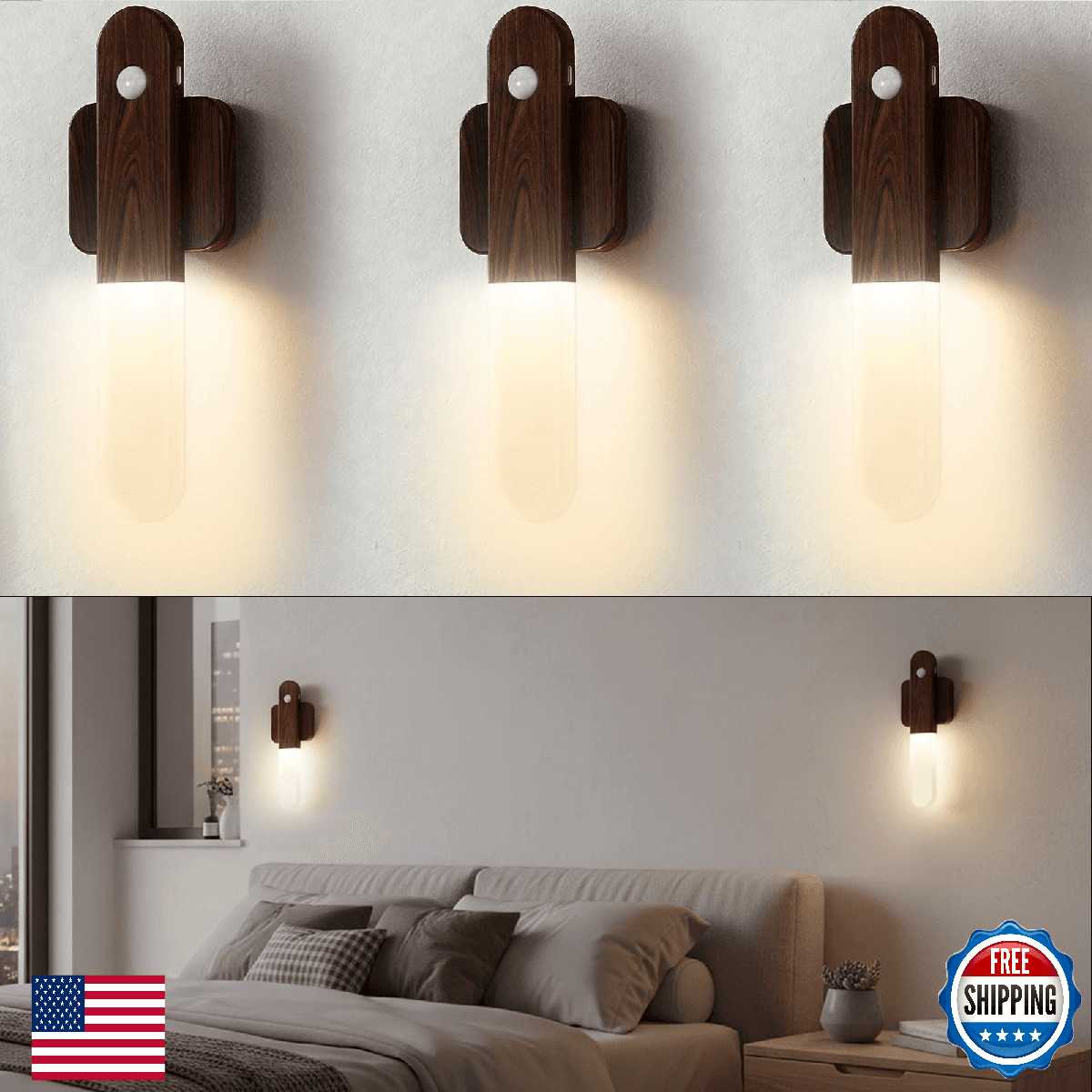 Battery Operated Motion Sensor Wall Sconces Set of 3, Motion Sensor Wall Light W - Image 1