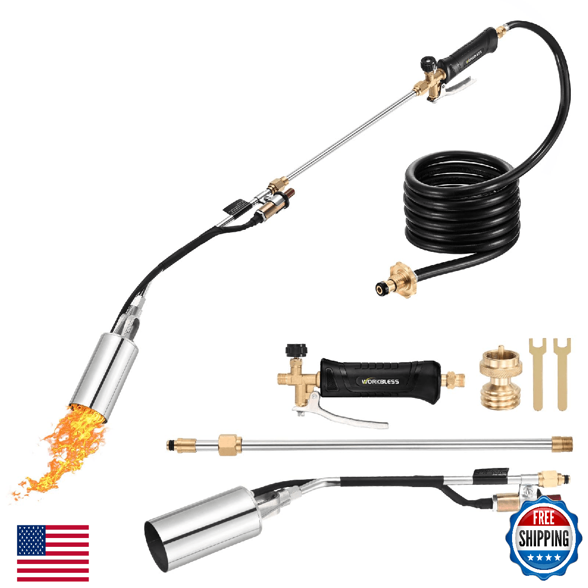 WorkBless Propane Torch Weed Burner, Weed Torch with 10FT Hose, High Output 1,80 - Image 1
