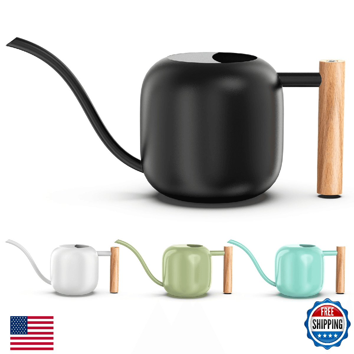 Green Moon Water Can 1.2L Indoor Plants Long Spout Small Black Watering Can - Image 1
