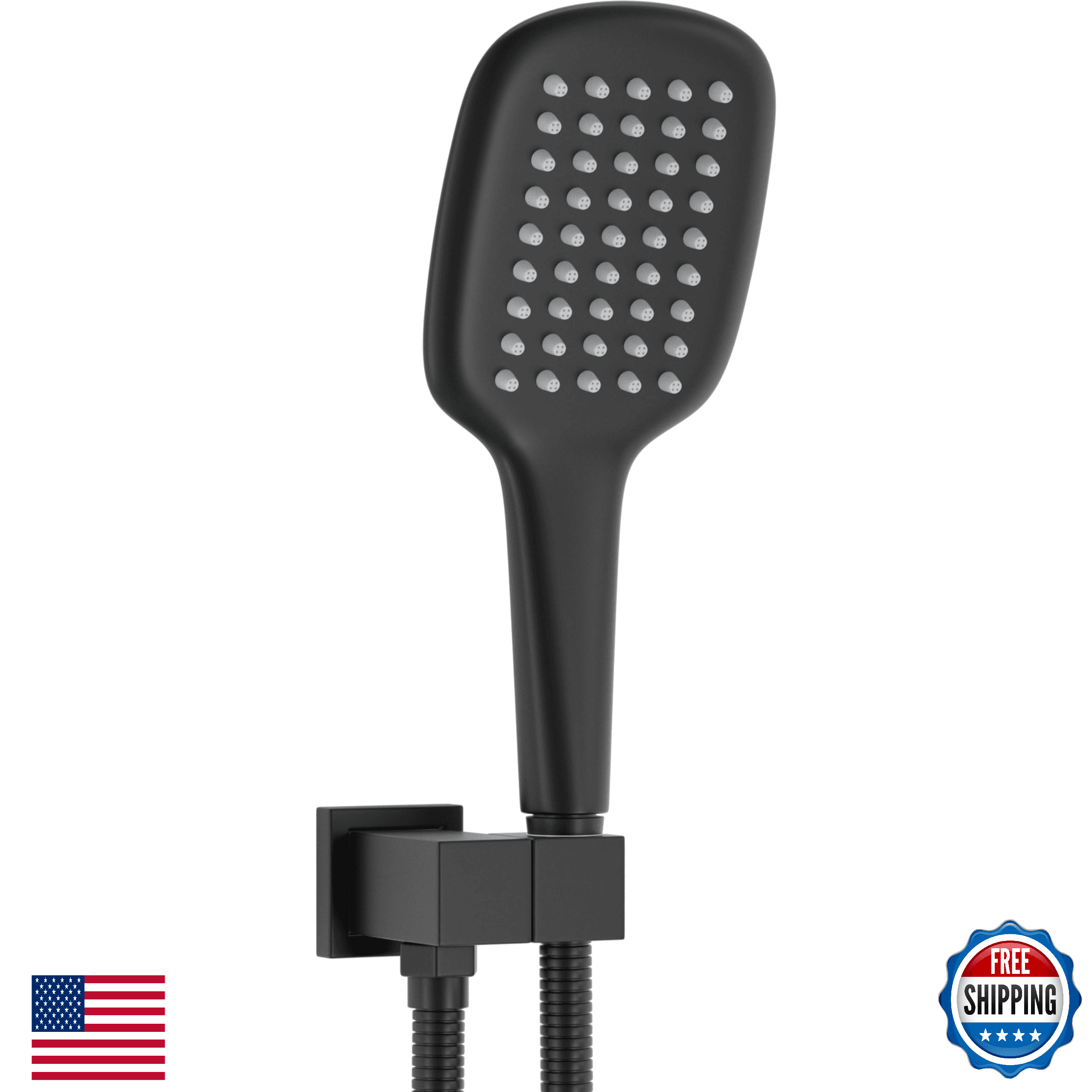HONGTONGSOWER Matte Black Handheld Shower Head Lg Hose Brass Holder All Metal - Image 1