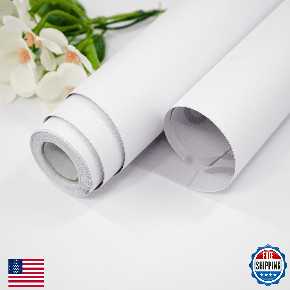 Nukofal White Contact Paper 15.7x590 White Wallpaper Peel Stick Matte Solid Cont - Image 1