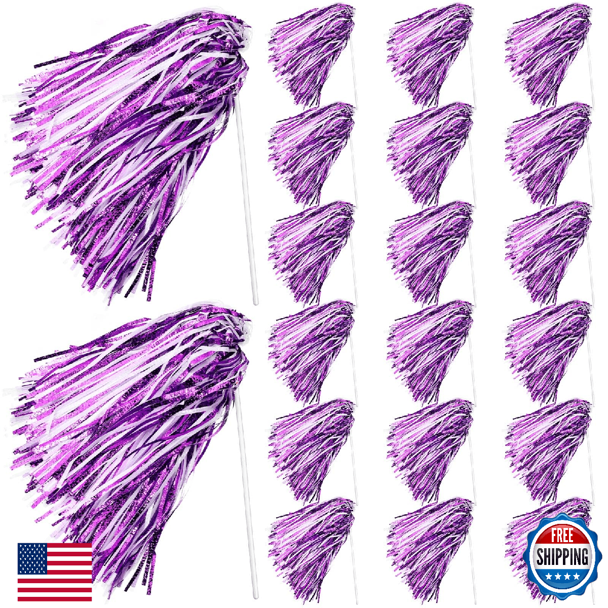 PullCrease 20 Pcs School Spirit Shakers Bulk Cheerleader Pom Poms Sports Fan Cel - Image 1