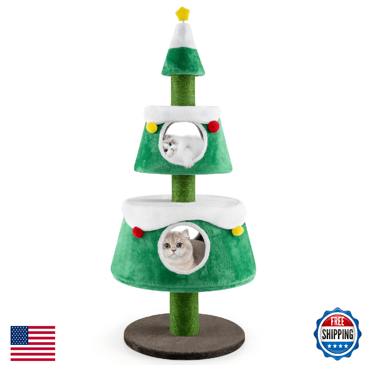 PETSITE 60 inch Cat Christmas Tree, Cute Cat Tower with 2 Condos, Sisal Scratchi - Image 1