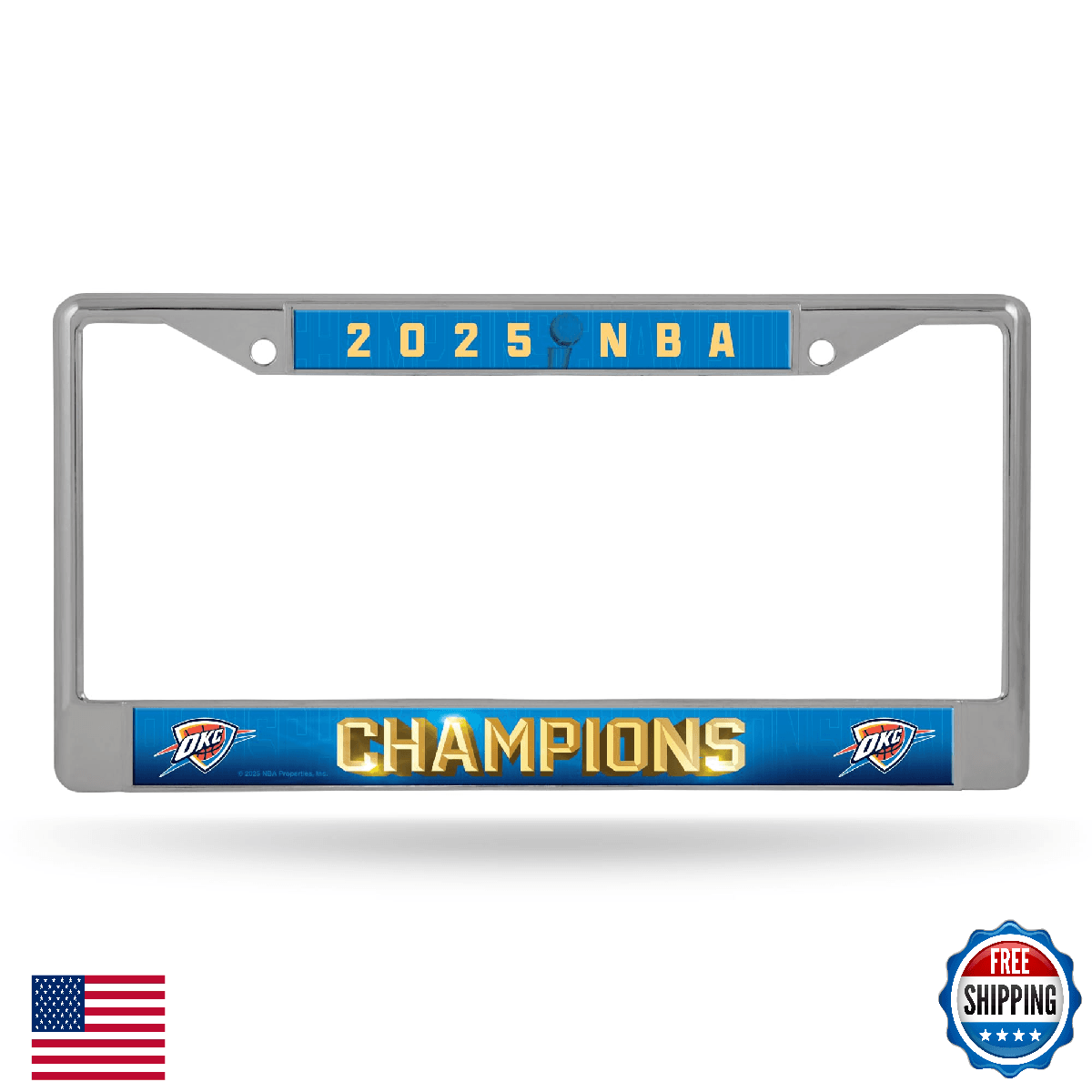 Rico Oklahoma City Thunder NBA Champions 2025 Chrome License Plate Frame - Image 1