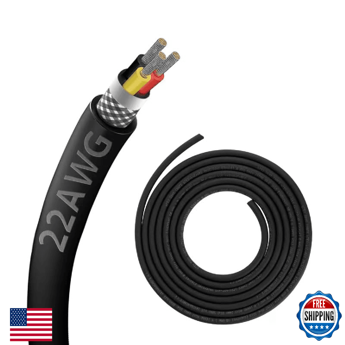 22AWG 22/3 3 Core Shielded Wire 100FT UL2464 Tinned Copper CNC Cable - Image 1