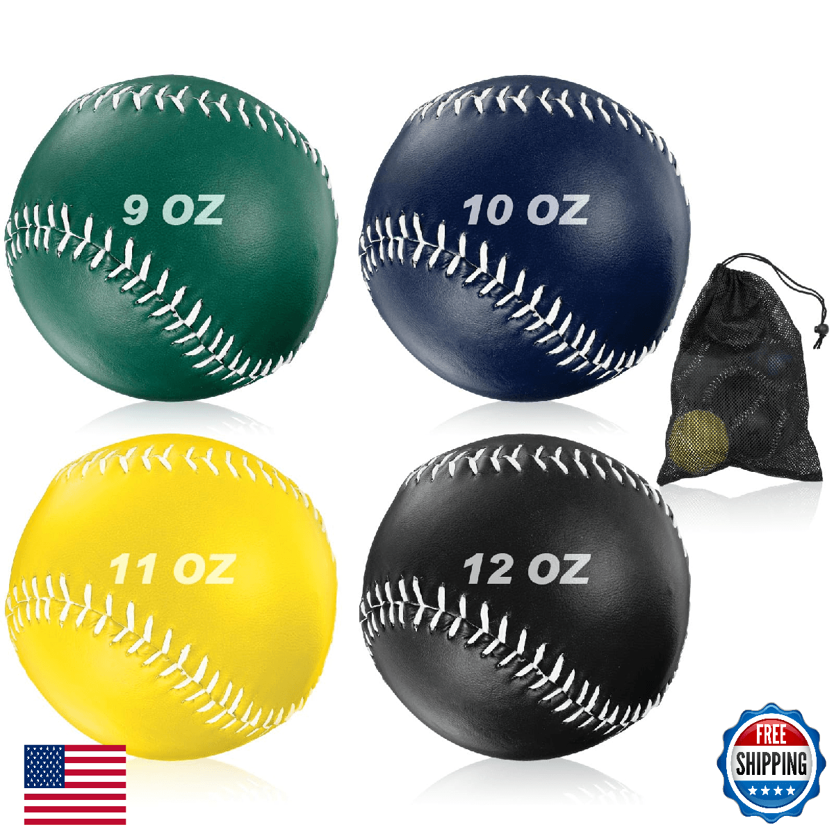 Arrowbash 4PC Weighted Softball Training Balls - 9, 10, 11, 12 oz Set - Image 1