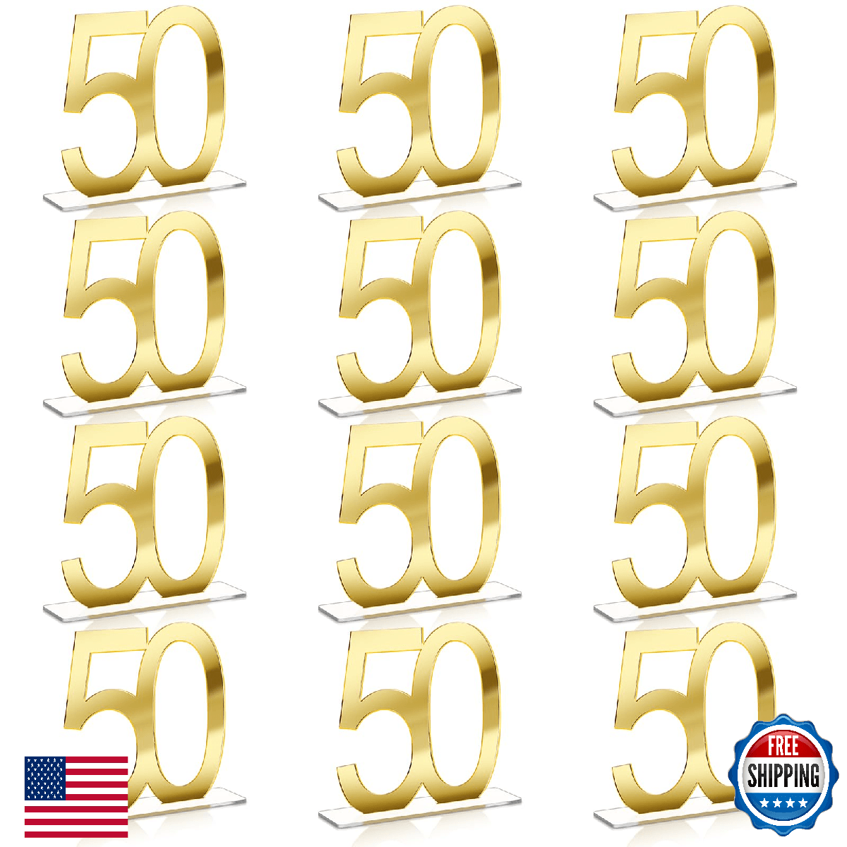 Threehoney 12 Pcs Mirror Gold 50th Birthday Decorations for Men and Women Acryli - Image 1