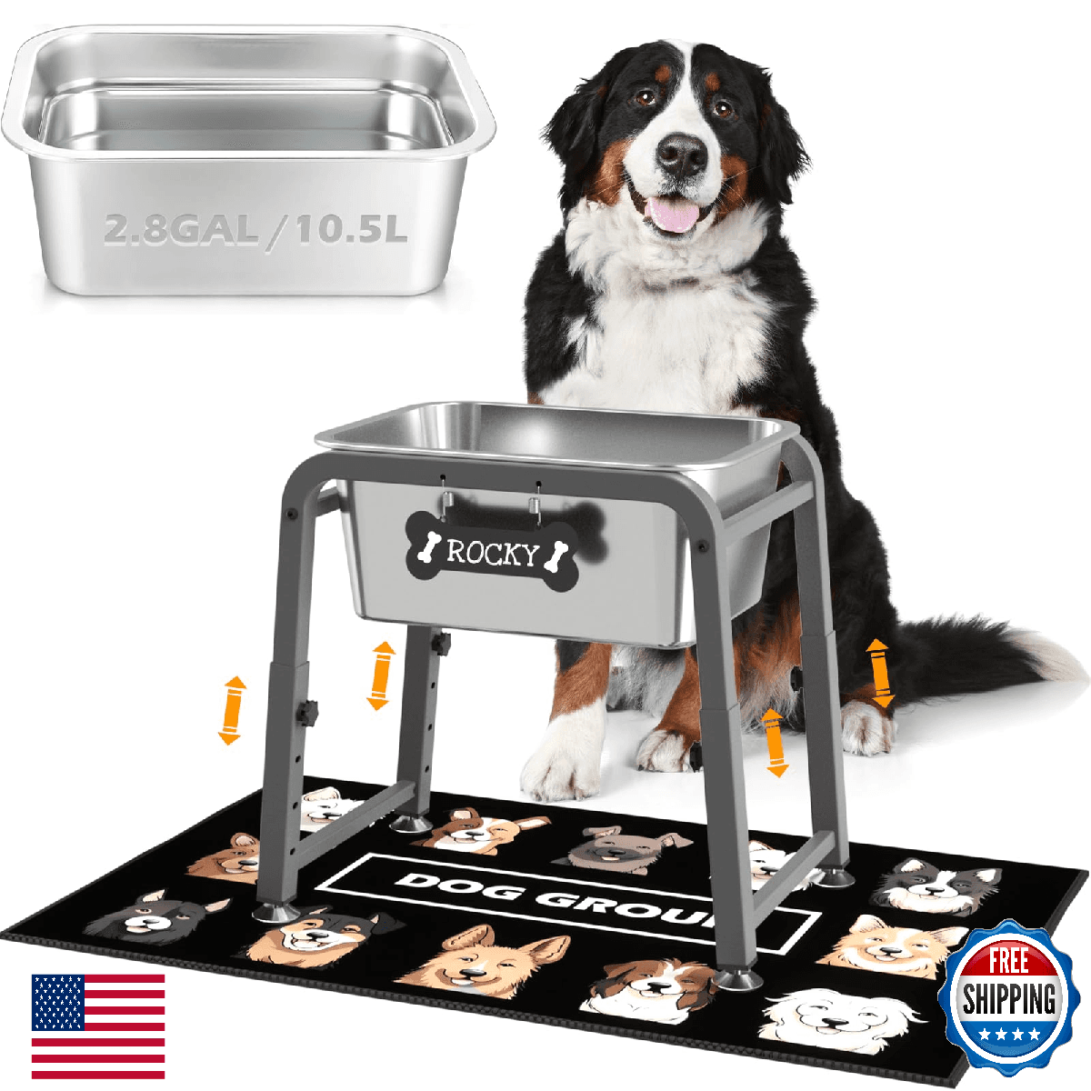 2.8 Gallon Elevated Dog Water Bowl, ADENGL Height Adjustable (10.4–15.2'') Raise - Image 1