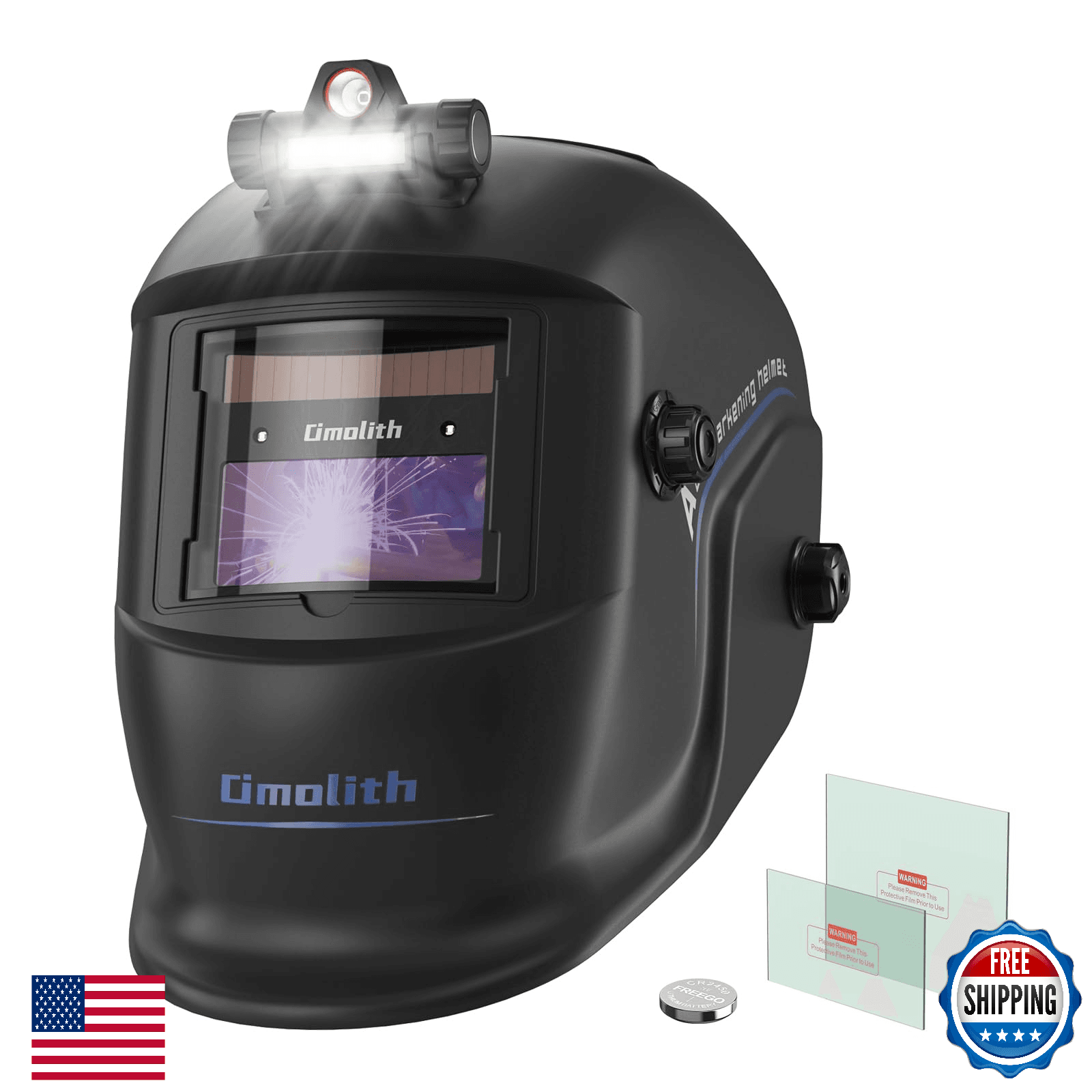 Omolith 1/1/1/1 True Color Auto Darkening Welding Helmet with light, Solar Power - Image 1