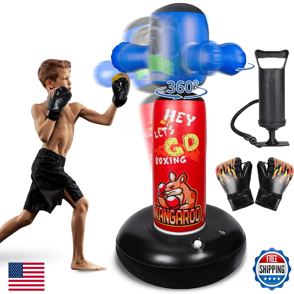 Punching Bag for Kids with 360° Rotating Head, Hyperzoo 63" Heavy-Duty Inflatabl - Image 1