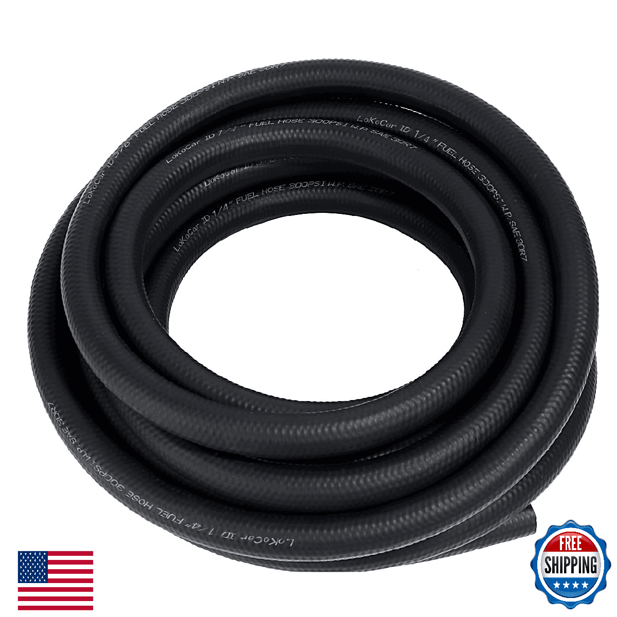 LokoCar 1/4" ID 25ft 30R7 NBR Rubber Fuel Hose Line 300PSI Black - Image 1