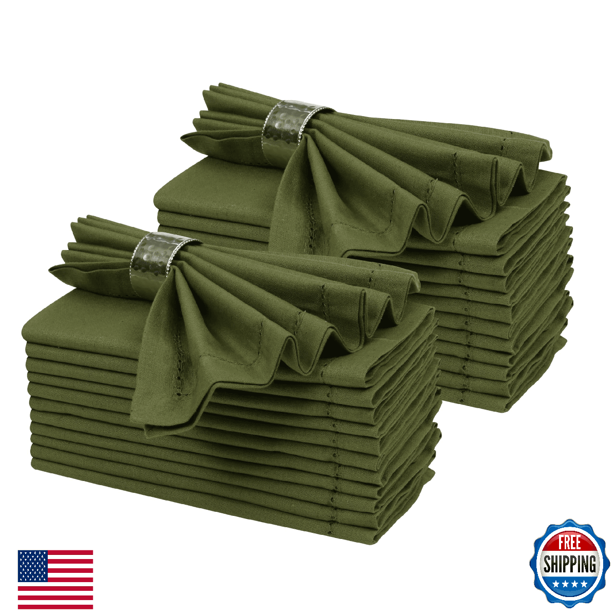 Ramanta Home Olive Green Cloth Dinner Napkin Set of 24-18x18 Inch, Premium Cotto - Image 1