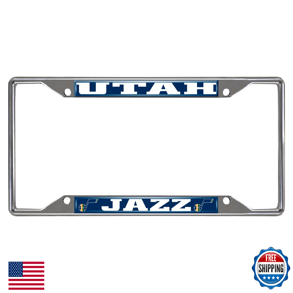 FANMATS Utah Jazz Chrome Metal License Plate Frame, Team Colors, 6.25in x 12.25i - Image 1